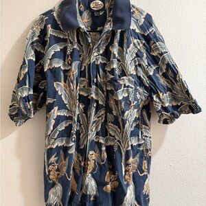 Tommy Bahama Blue and Tan Casual Button Down Shirt